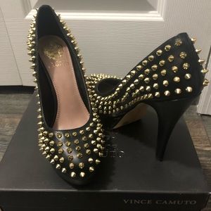 Vince Camuto Black, gold spiked heels